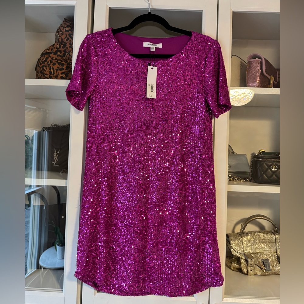 Steve Madden Fuchsia Sequin Blouse Holiday  Dress